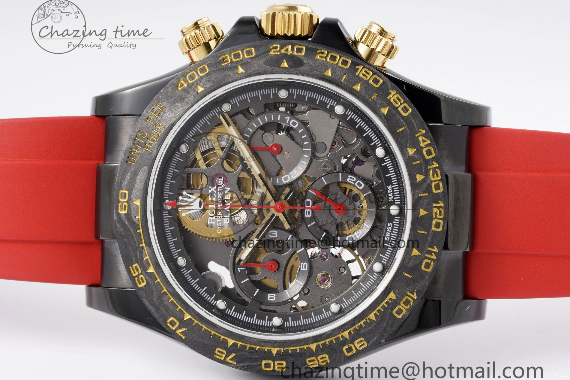 MiroTime 0213 Youthful Daytona PVD Carbon Bezel GETF Best Edition Skeleton Red Dial on Red Rubber Strap SA 1944